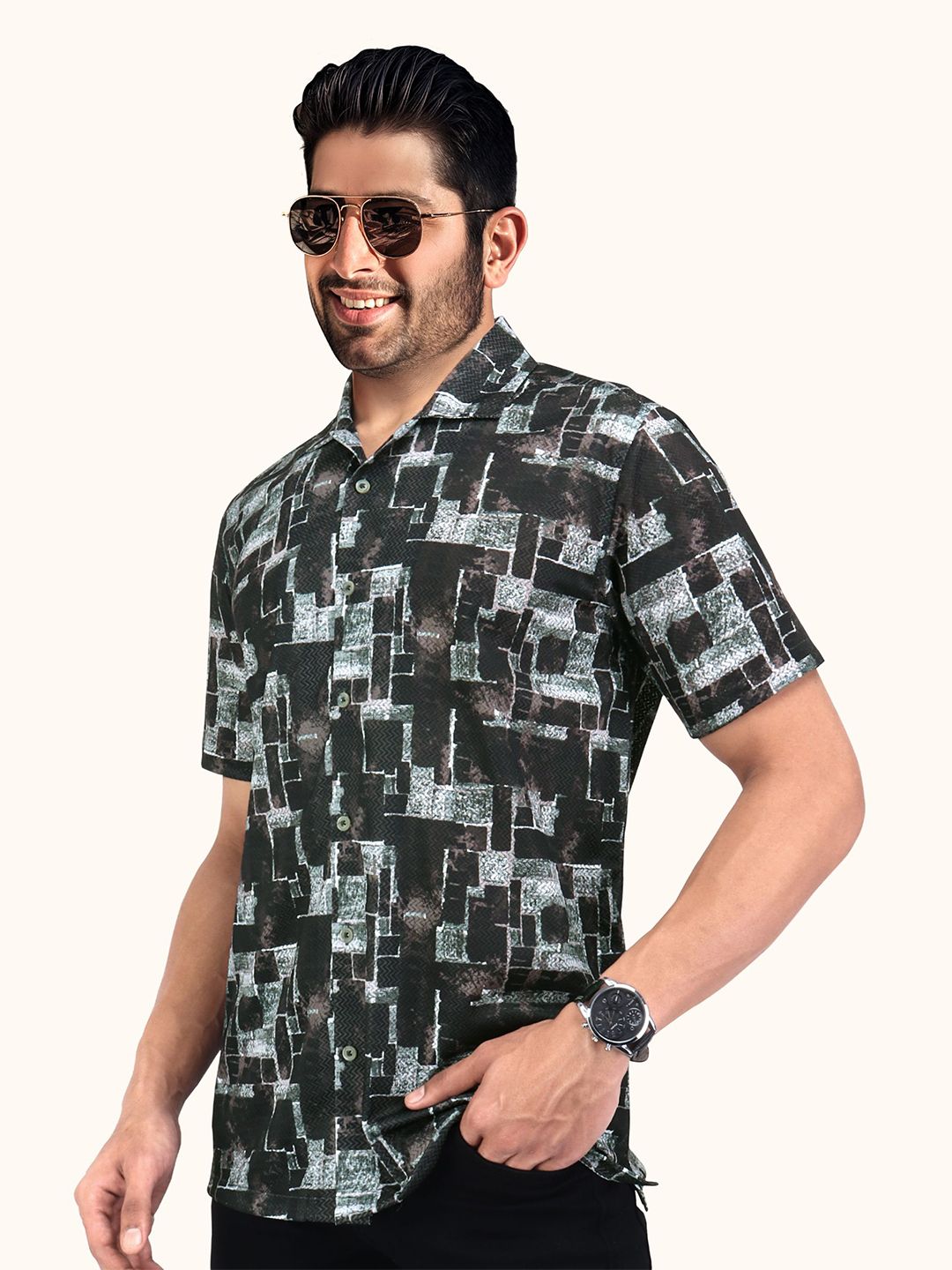 Abstract Printed Spread Collar Casual Smart Fit Shirt - Image 2