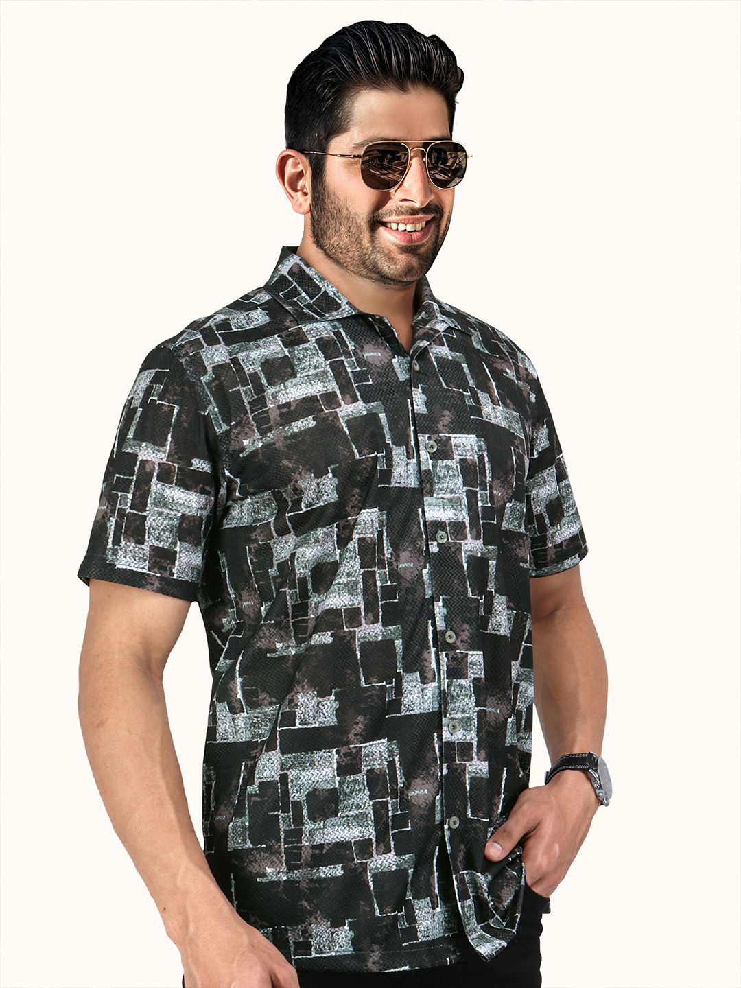 Abstract Printed Spread Collar Casual Smart Fit Shirt - Image 3