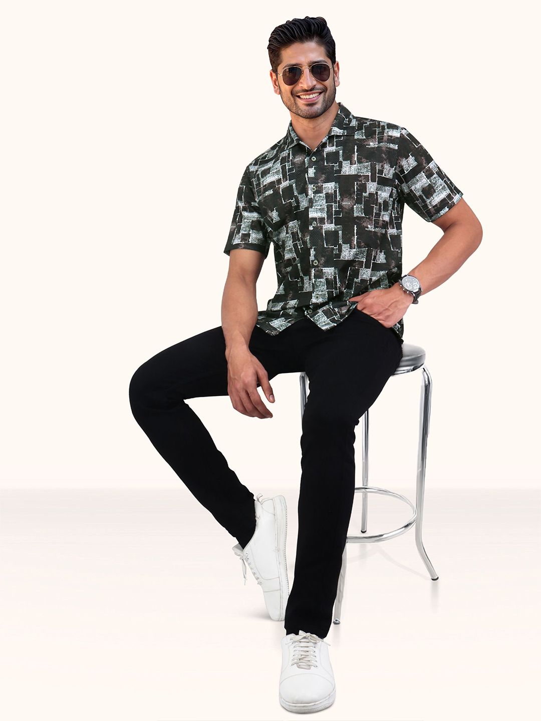 Abstract Printed Spread Collar Casual Smart Fit Shirt
