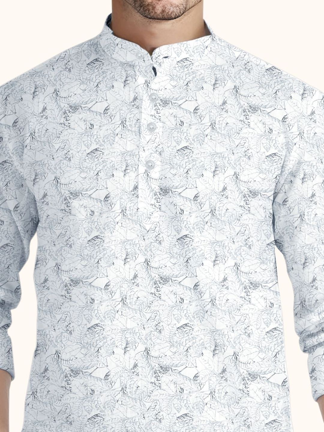 Floral Printed Band Collar Slim Fit Cotton Straight Short Kurta - Image 7
