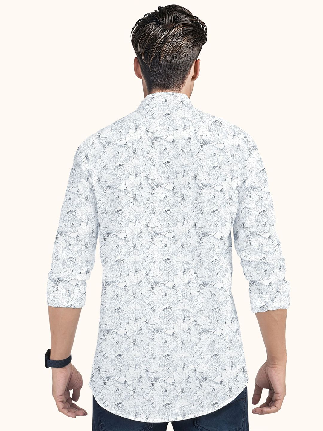 Floral Printed Band Collar Slim Fit Cotton Straight Short Kurta - Image 3