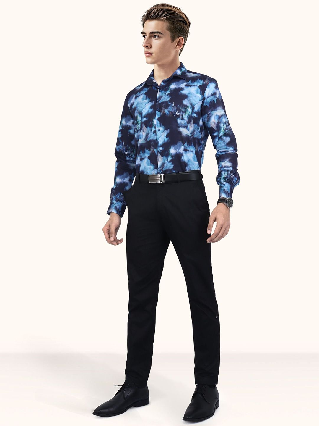 Abstract Printed Spread Collar Slim Fit Cotton Shirt