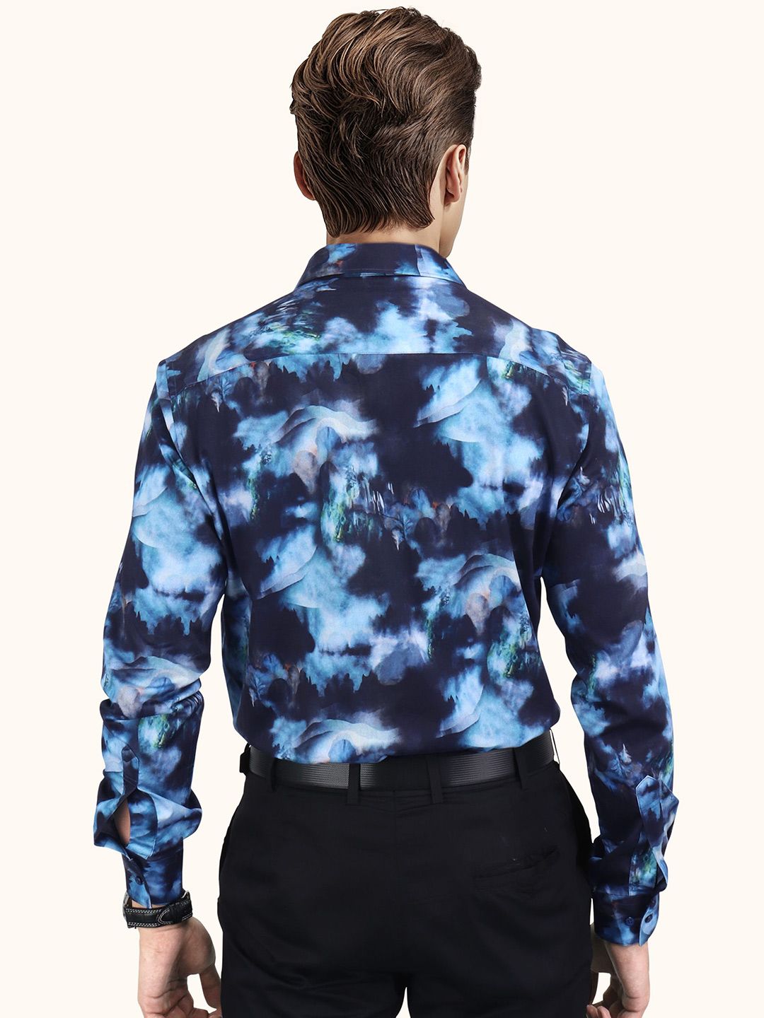 Abstract Printed Spread Collar Slim Fit Cotton Shirt - Image 5