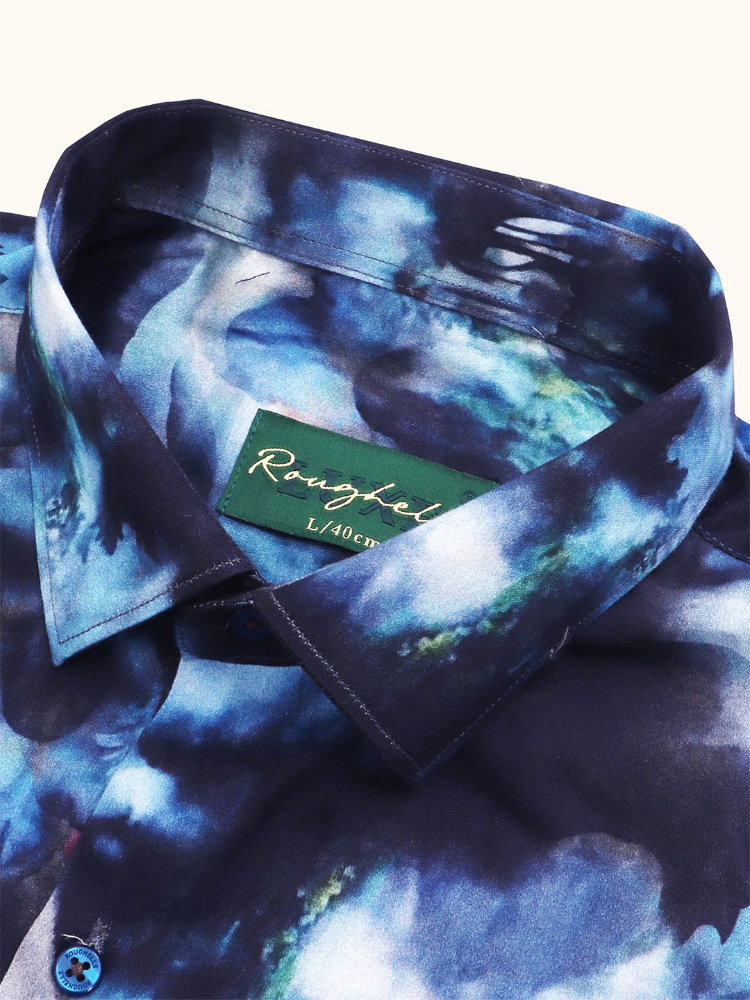 Abstract Printed Spread Collar Slim Fit Cotton Shirt - Image 3
