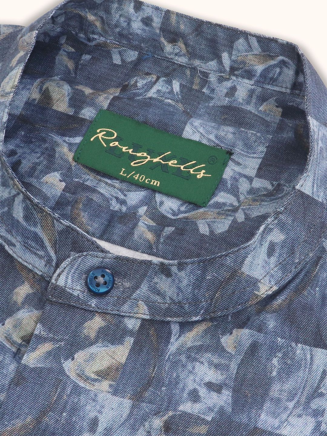 Men Slim Fit Floral Printed Mandarin Collar Cotton Casual Shirt - Image 5