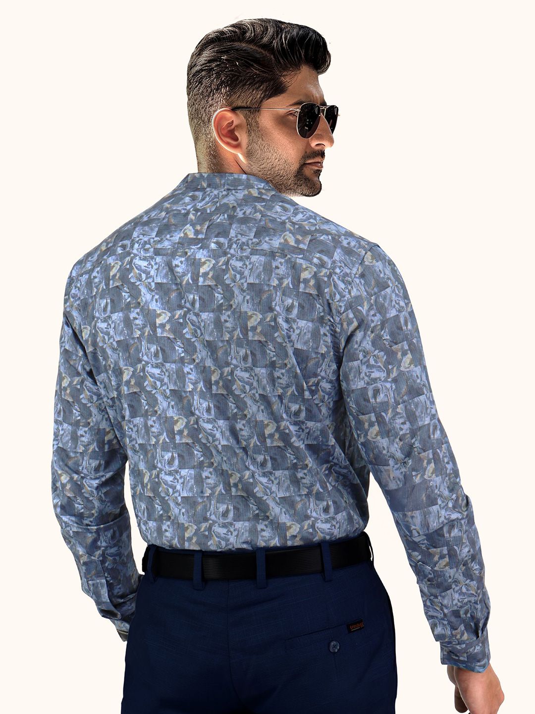 Men Slim Fit Floral Printed Mandarin Collar Cotton Casual Shirt - Image 3