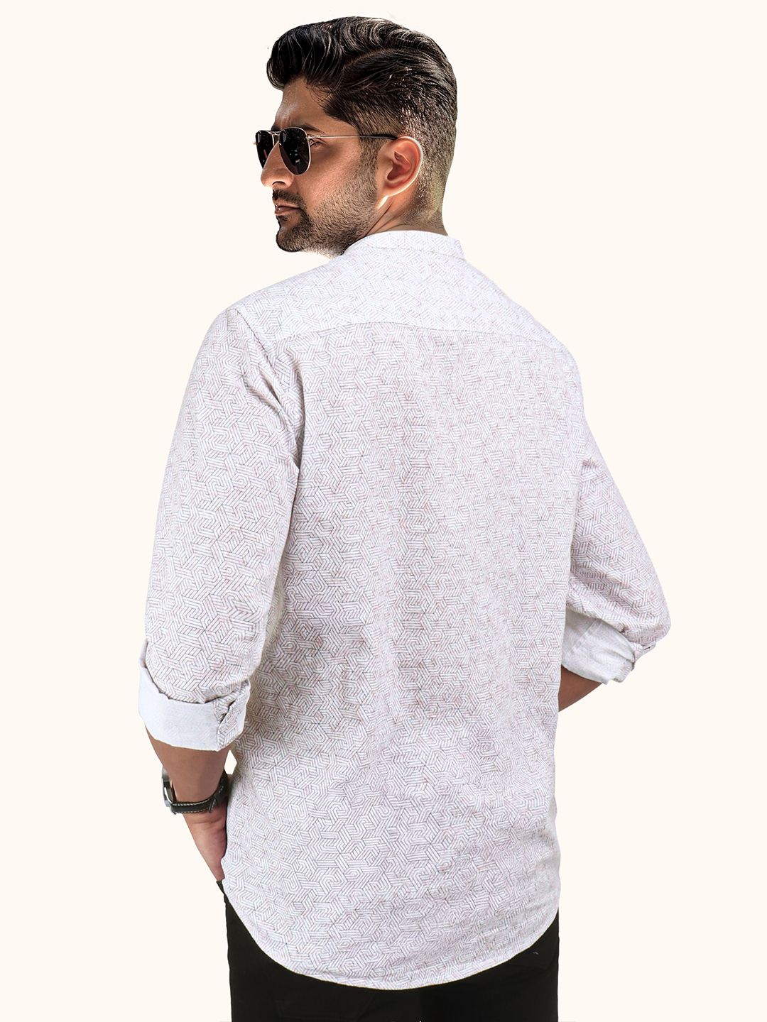 Geometric Printed Mandarin Collar Casual Slim Fit Shirt - Image 4