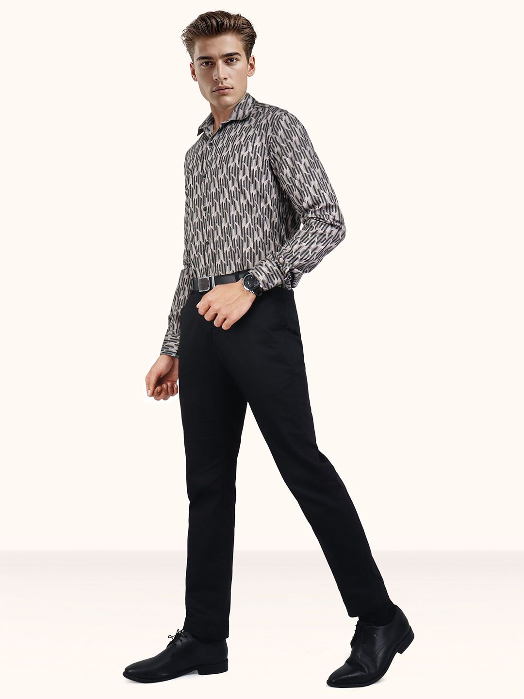 Men Slim Fit Graphic Printed Spread Collar Cotton Formal Shirt