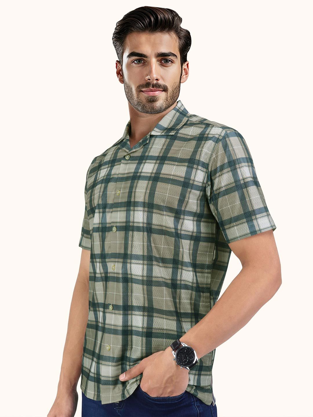 Men Slim Fit Opaque Checked Casual Shirt - Image 3