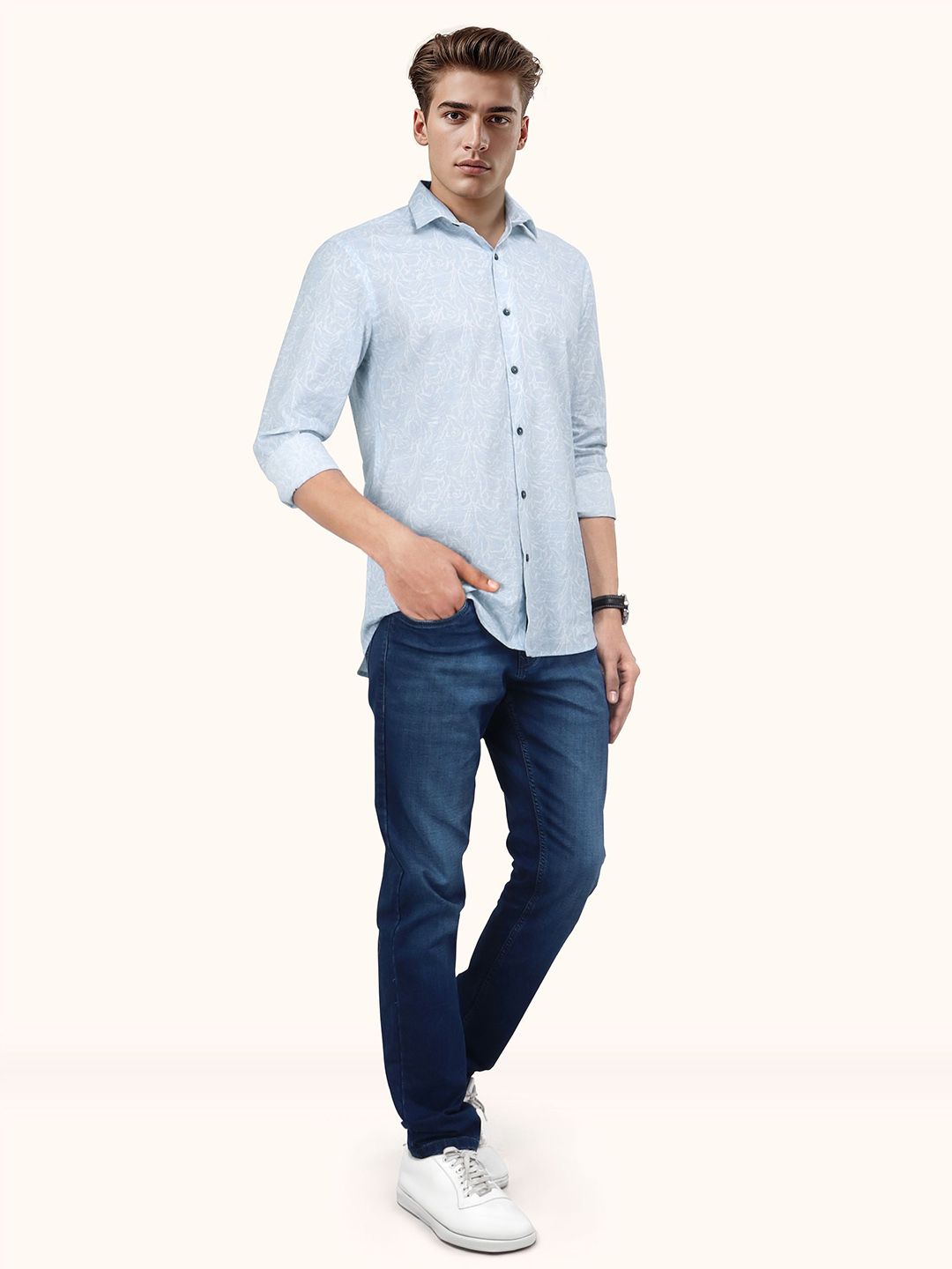 Men Spread Collar Slim Fit Casual Shirt