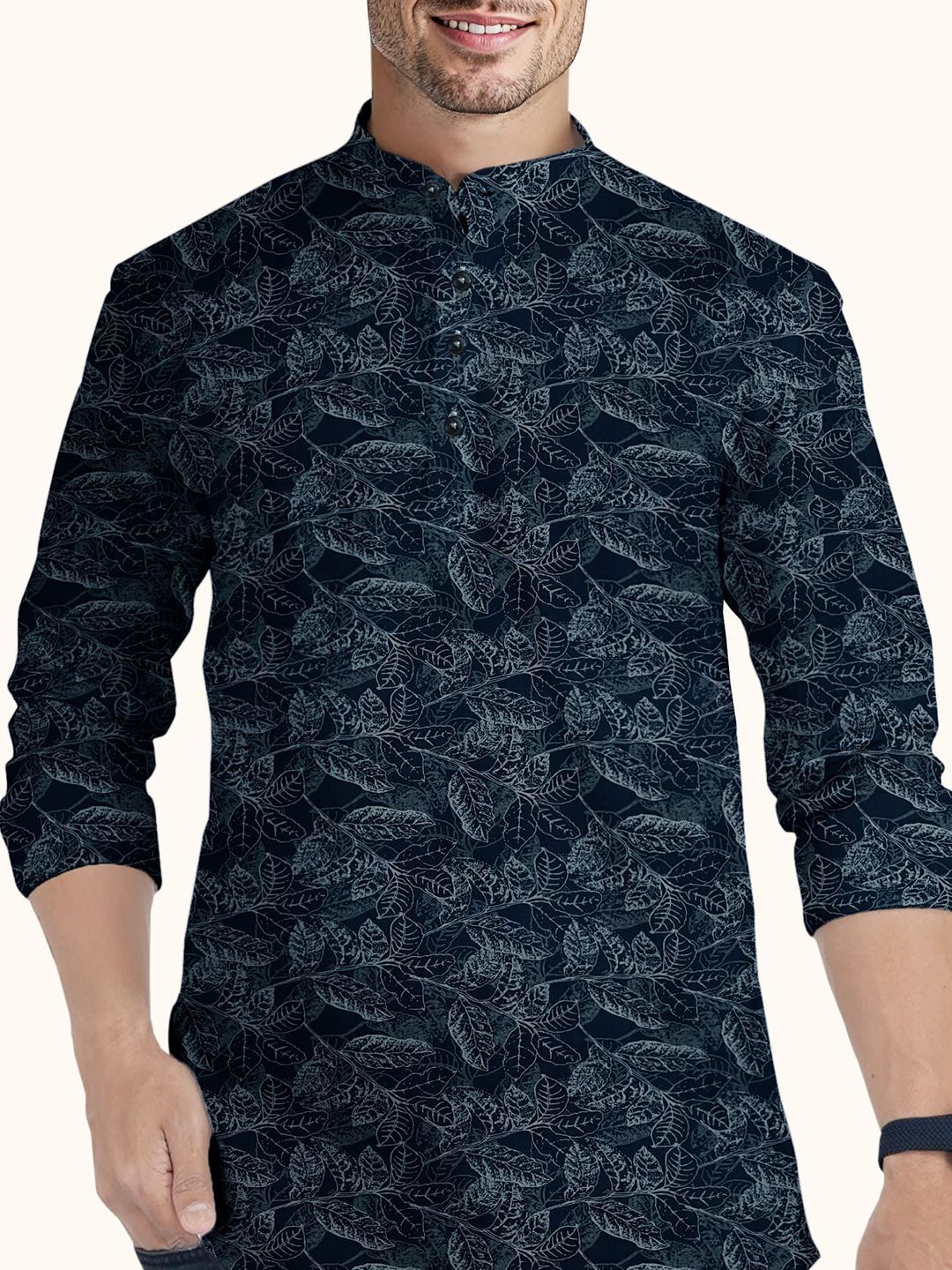Men Floral Printed Pathani Cotton Kurta - Image 6