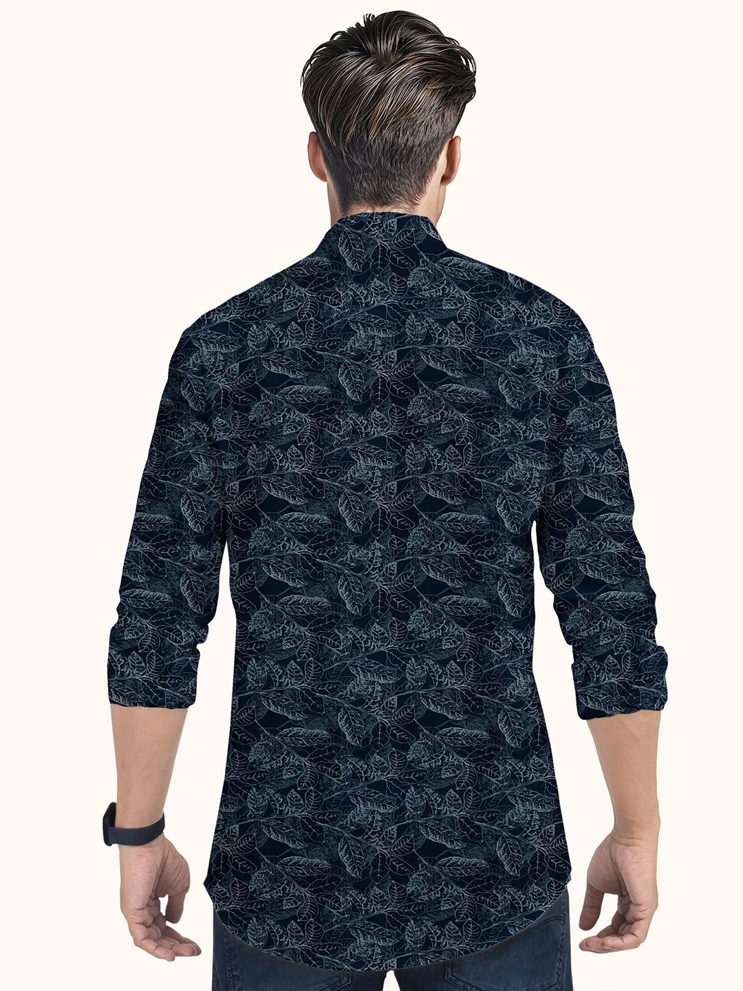 Men Floral Printed Pathani Cotton Kurta - Image 4