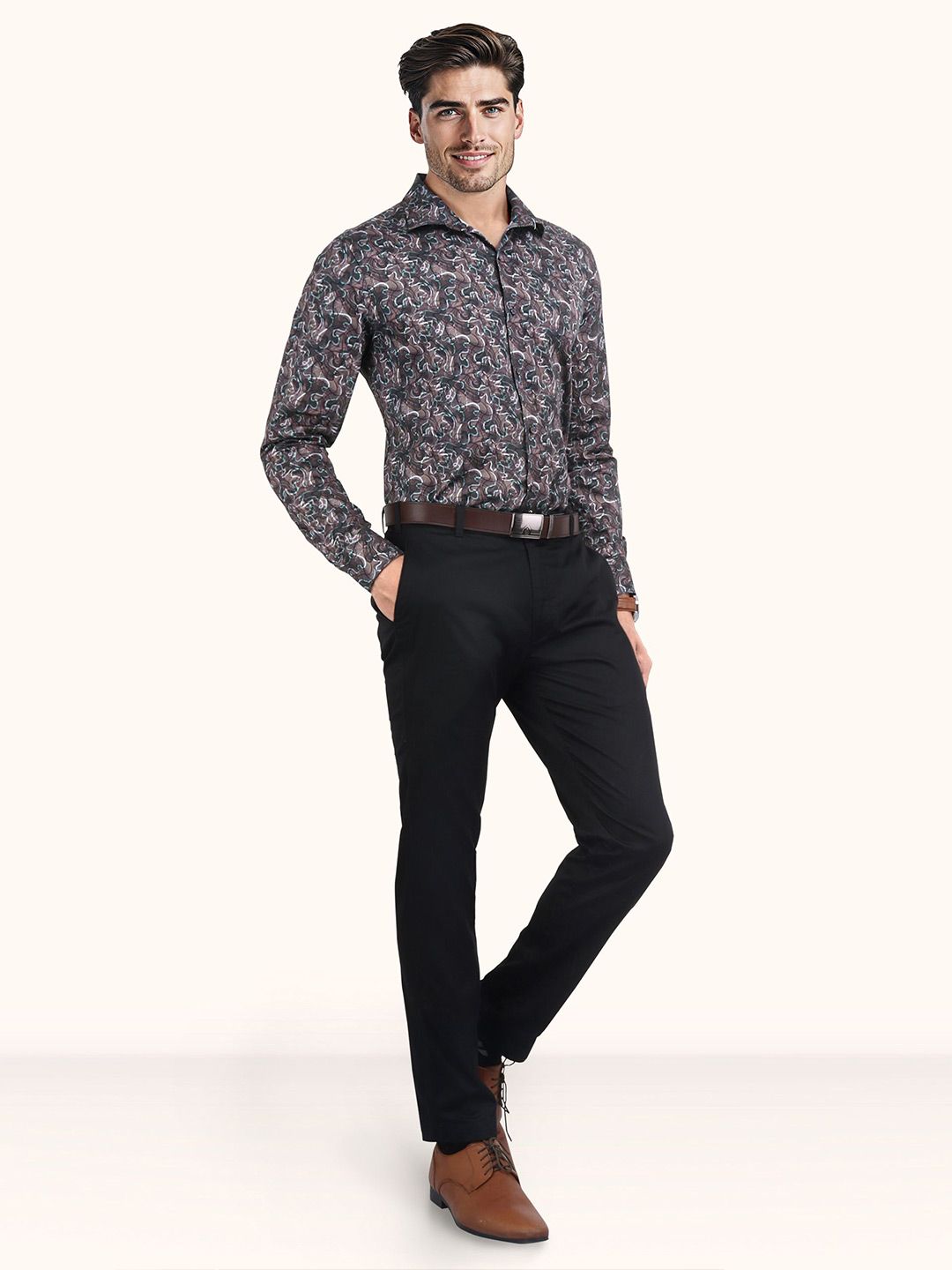 Abstract Printed Spread Collar Slim Fit Casual Shirt