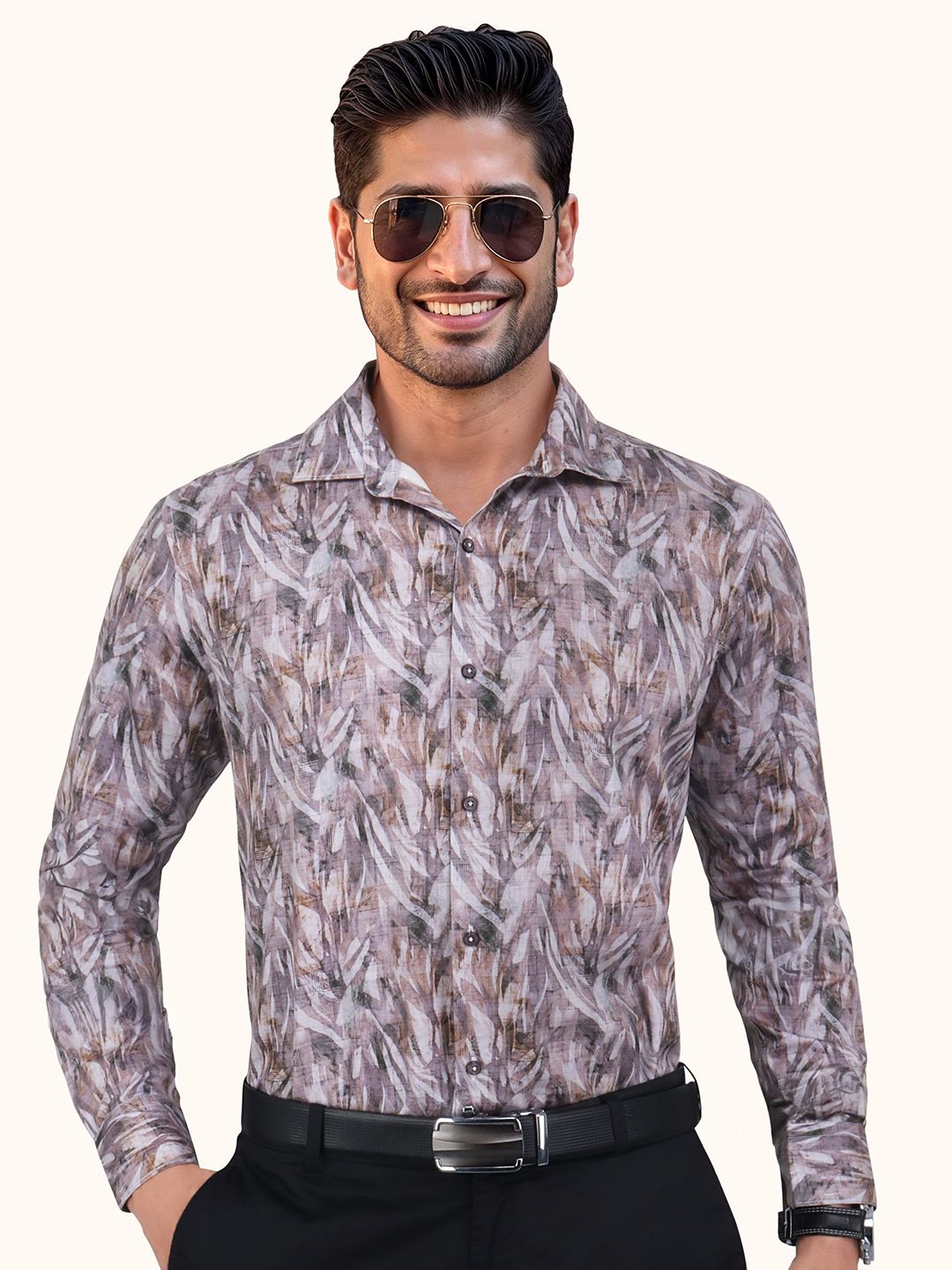 Floral Printed Spread Collar Slim Fit Cotton Shirt
