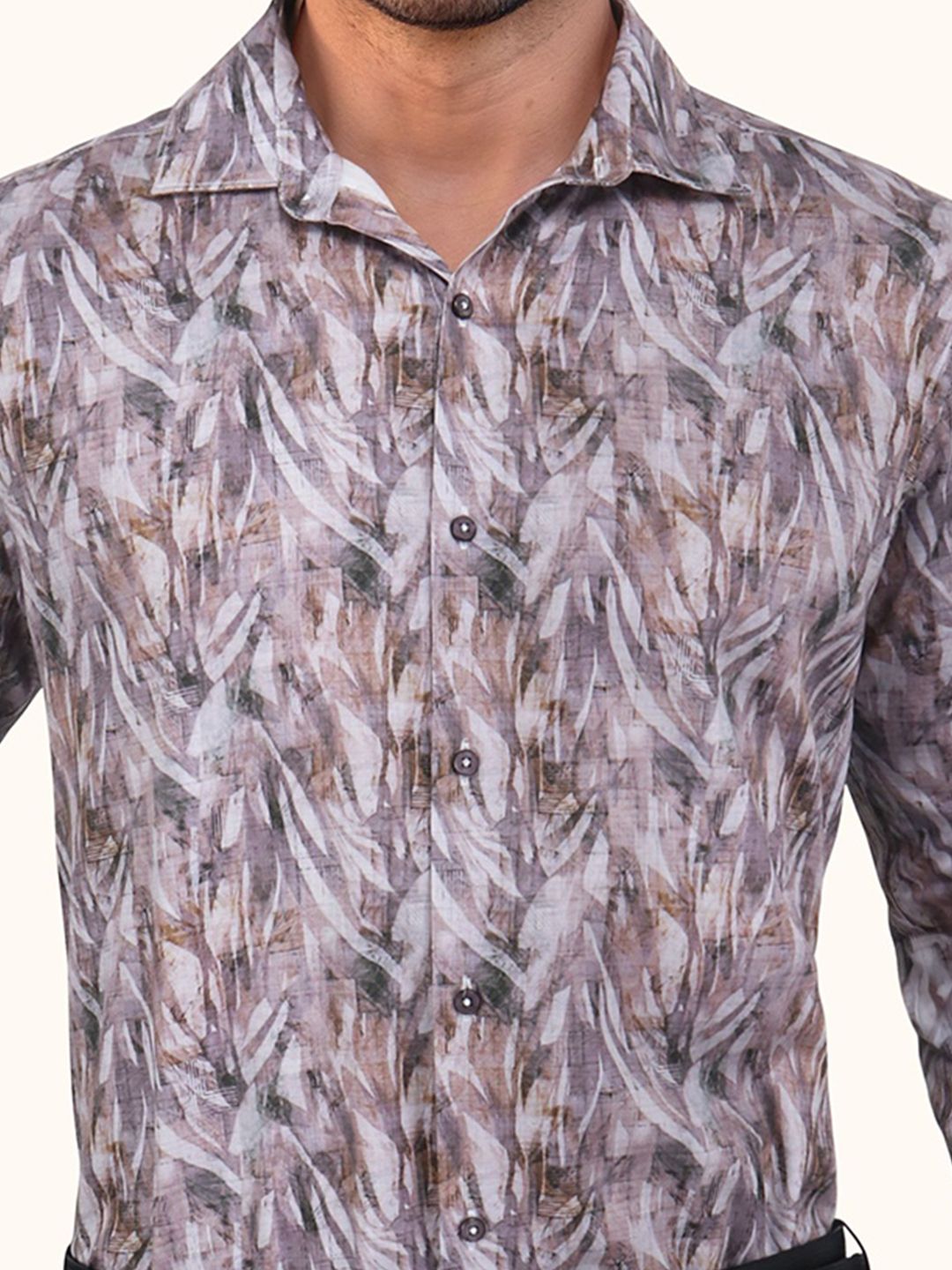 Floral Printed Spread Collar Slim Fit Cotton Shirt