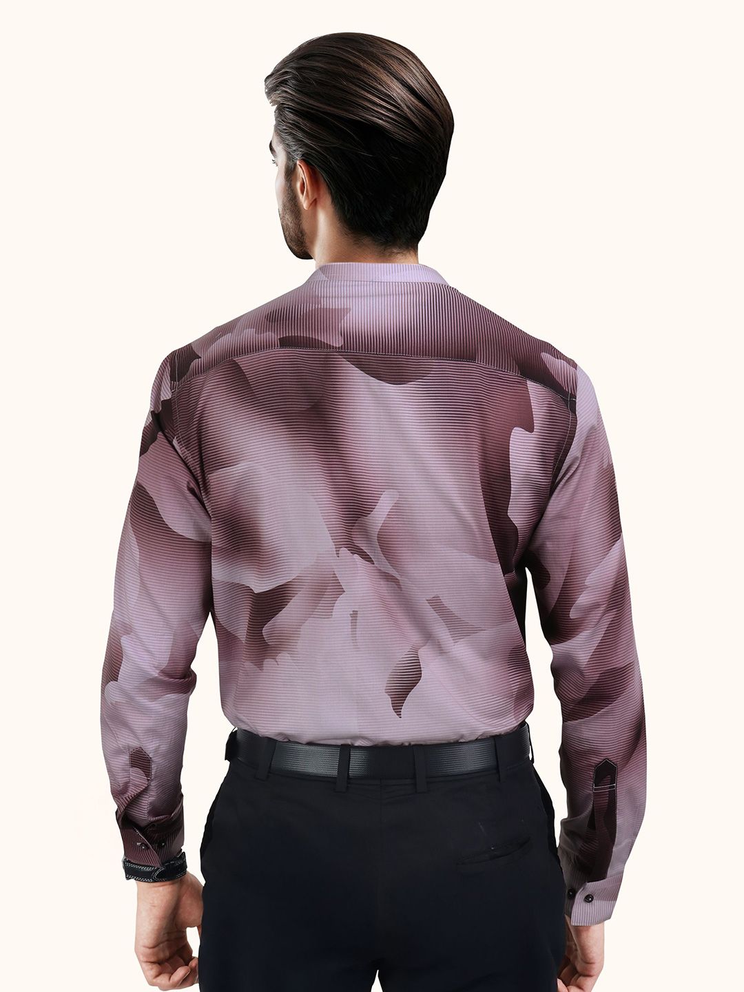 Men Slim Fit Abstract Printed Mandarin Collar Cotton Casual Shirt