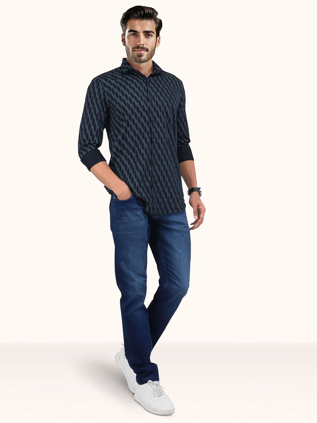 Slim Fit Opaque Printed Casual Shirt