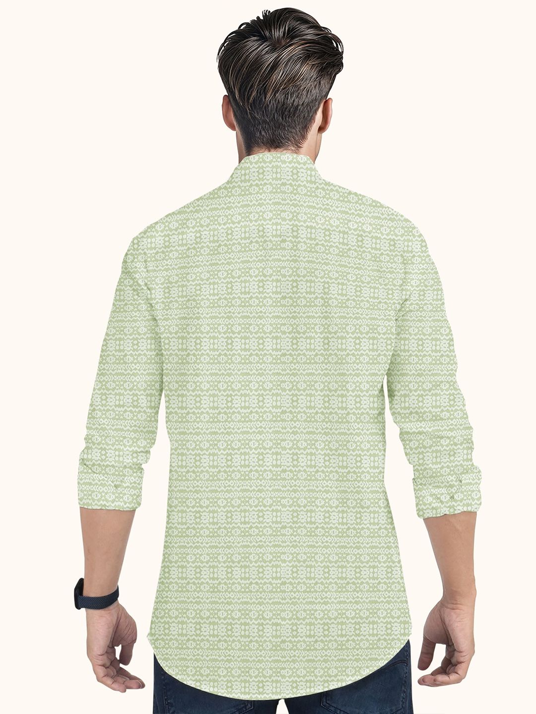 Ethnic Motifs Printed Band Collar Straight Pure Cotton Short Kurta
